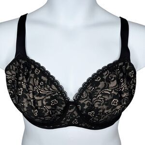 Soma Enticing Lift Full Coverage Bra sz 38C * Black Lace Balconette Cream Lining